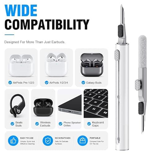 Hyashee Cleaner Kit for AirPods Pro 3/2/1, 3-in-1 Earbud Cleaning Pen with Metal Tip, Soft Brush & Flocking Sponge, Cleaning Tool for Wireless Earbuds, Charging Case, Phone, Keyboard & Electronics thumbnail 6