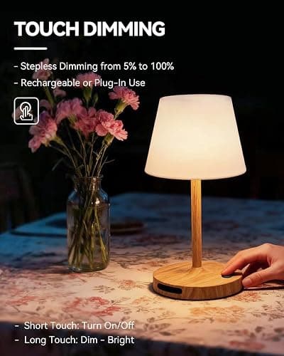 SAIWEYA Outdoor Waterproof Shower Lamp, 5200mAh Cordless Rechargeable Table Lamp with Touch Dimming, IP65 Wireless LED Night Light for Patio, Camping, Bathroom, Restaurant & Kitchen thumbnail 3