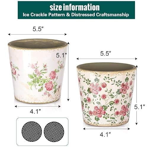 Sungmor Vintage Ceramic Planter Set of 2 - Decorative Indoor & Outdoor Flower Pots with Drainage Holes - Tuscan Décor Pots, 5.5" Ice Crackle Glaze Planters for Home, Kitchen, Patio, and Garden thumbnail 3
