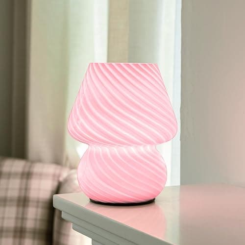 ULAROOM Battery Operated Mushroom Lamp-Cute Small Pink Aesthetic Table Lamp with Timer,Cordless Bedside Lamp for Girl Gifts,Glass Decorative Lamp for Bedroom/Entryway/Shelf/Desk Decor/Dorm/Office - Image 1
