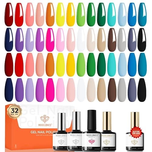 modelones Nude Gel Nail Polish Set Glitter 32PCS 28Colors Red Blue Green - Image 1