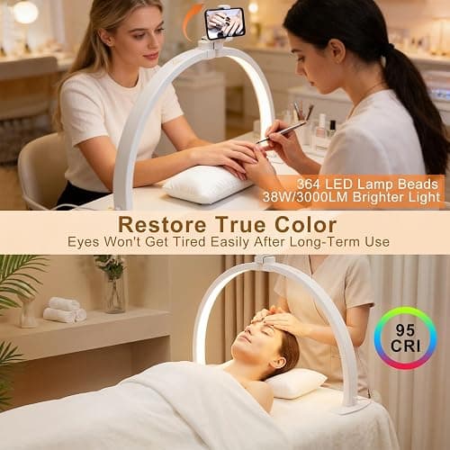 Half Moon Light for Nail Desk 29", Foldable LED Nail Desk Lamp With Rotatable Phone Holder Arch Light, Nail Tech Light Dimmable With 3 Color Mode &10 Brightness for Nail Tech,Eyelash,Tattoo& Salon Use thumbnail 2