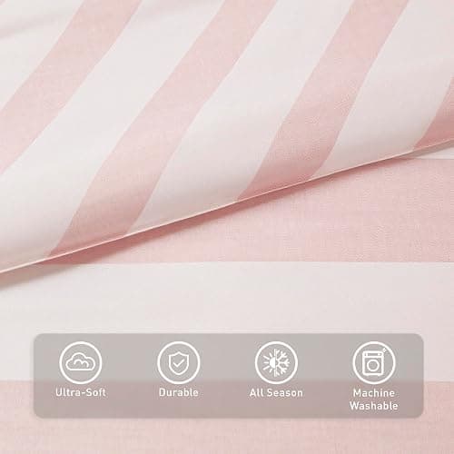 Reversible Striped Twin Comforter Set-Bed in A Bag 5-Pieces Bedding Set with Double-sided Stripes Design-Warm & Cozy Bed Set Includes Twin Size Comforter, Sheets Set, Pillowcase and Sham, Blush thumbnail 6