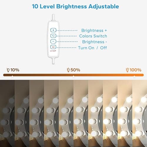 LED Vanity Lights For Mirror, Vanity Lights Stick on with 10 Dimmable Bulbs | 3000K 4000K 6500K & 10 Level Brightness Adjustable, USB Cable, Hollywood Mirror Lights for Makeup Dressing Room Bathroom thumbnail 3