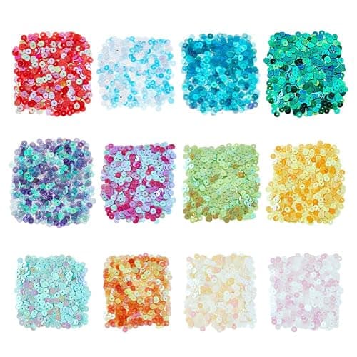 DICOSMETIC 6000Pcs 12 Couleurs Petites Paillettes Transparentes en Vrac 5mm Paillettes Plates Rondes en PVC pour Couture DIY Vêtement Chaussure Accessoires Artisanaux Trou: 1mm - Image 1