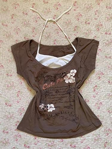 Emo Grunge Shirts Women 2000s Graphic Baby Tees Fake Two Piece Short Sleeve Vintage Y2k Crop Top Goth Alt Clothes thumbnail 3