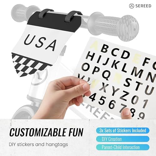 SEREED Toddler Balance Bike 2 Year Old, No Pedal Kids Bicycle Toys for 2-5 Years Old, Tool-Free Adjustment, Customize Plate with Stickers, Gift for 2-3 Boys Girls (White Lighting) thumbnail 4