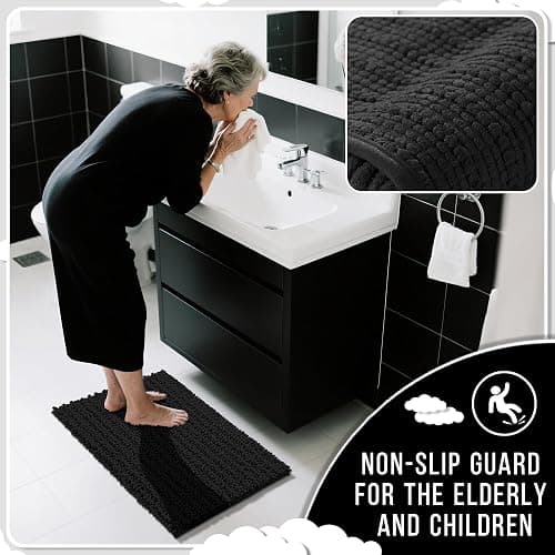 Yimobra Black Bathroom Rug Set 3 Piece - Super Absorbent Quick Dry Chenille Bath Mats & Toilet Rug, Non Slip Machine Washable, Extra Thick Shaggy Floor Mat for Shower Tub Sink thumbnail 4