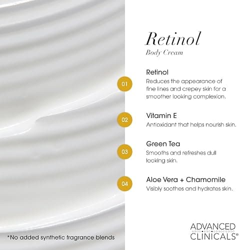 Advanced Clinicals Retinol Body Lotion & Face Moisturizer | Visible Anti Aging Skin Care Retinol Body Cream For Women & Men Targets Look Of Fine Lines, Wrinkles, & Crepe Looking Dry Skin, 16 Ounce thumbnail 4