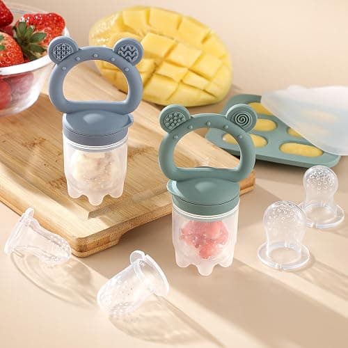 2 Pack Silicone Baby Fruit Feeder with Mini Freezer Tray, Breastmilk Popsicle Molds for Baby Teething Relief, Fresh Food Feeder for Safe Infant Self Feeding, Extra Food Pouches thumbnail 2