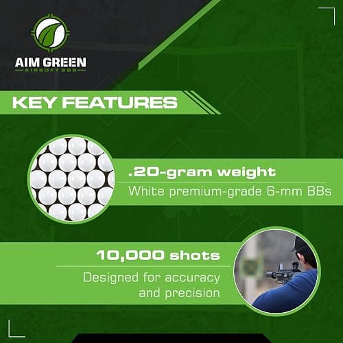 Aim Green Biodegradable Airsoft BBS, Premium-Grade 6mm Airsoft BBS, 20g, 25g, 32g, 36g, 40g, 2,500, 5,000, 10,000 Count - .20g 10,000 Count thumbnail 5