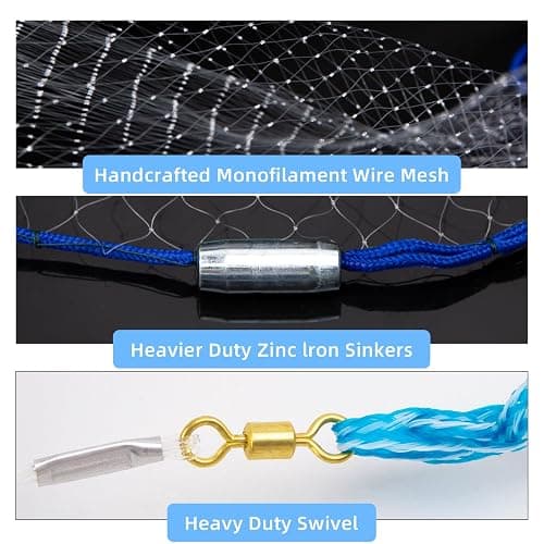Handmade American Cast Net, BalanZze Casting Fishing Net for Bait Trap Fish, Throw Nets with Zinc Sinker Weights for Freshwater & Salt Water (3/4/5/6/8/9/10 Ft, 1/2 Inch Mesh Size) thumbnail 2