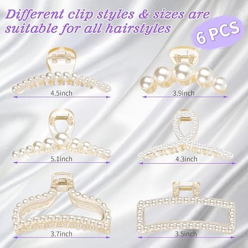 Leezmark Pearl Hair Claw Clips, Large Barrettes for Thin, Thick, Curly or Long Hair, White Jaw Clips Hair Accessories for Women and Girls thumbnail 2