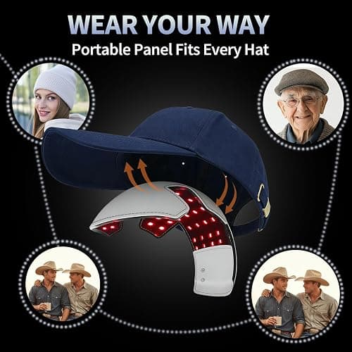 Red Light Therapy for Hair Cap, Hands-Free LLLT Laser Hair Growth Cap, Blue | 650nm &850nm Wavelengths Red Light Therapy for Head, Infrared Light Cap for Men & Women，Rechargeable with Timer Controller thumbnail 7