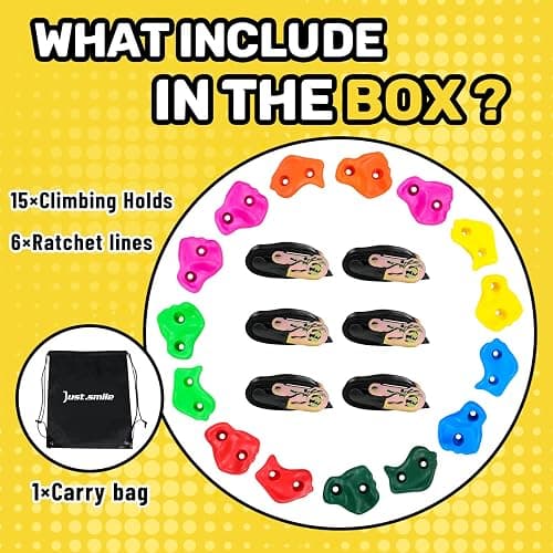 Just.smile Climbing Hold for Kids Outdoor-Ninja Tree Climbing Rocks 15 Pcs with 6 Ratchets-Climbing Grip Kits for Ninja Warrior Obstacle Course thumbnail 3