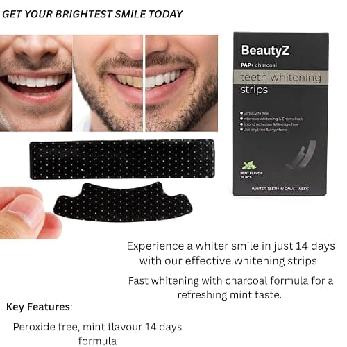 BeautyZ Teeth Whitening Strips for Sensitive Teeth Pap+ Charcoal Peroxide Free & Enamel Safe 28 Mint Strips 14 Day Supply Fast Gentle Whitening at Home No Sensitivity thumbnail 3
