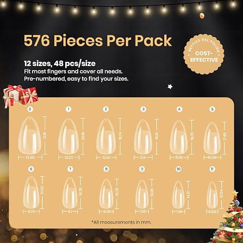 Beetles Gel Nail Tips 576Pcs Pre-shape Short Almond Etch-X Nail Tips,12 Sizes Soft Acrylic False Nail Tips Half Matte Full Cover Easy DIY Press On Nail Extensions Art Salon Gift Set for Women thumbnail 3