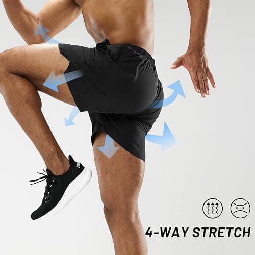 MIER Men's 5 Inch Inseam Running Shorts, Quick-Dry with Pockets | Workout, Athletic, Lightweight Breathable Fabric, Soft Elastic Waist, Inner Drawstring, Side Split, Machine Washable thumbnail 3