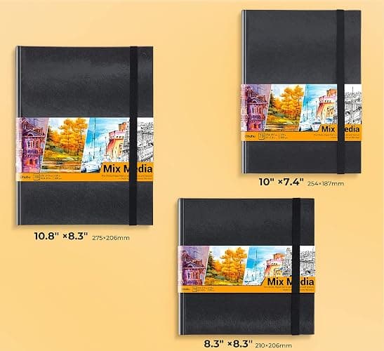Mix Media Pad Ohuhu Square 8.3"x8.3" Mixed Media Art Sketchbook 120 LB/200 GSM Heavyweight Papers 78 Sheets/156 Pages PU Hardcover Mixed Media Paper Pad for Artist Drawing Book Sketching Pad thumbnail 3