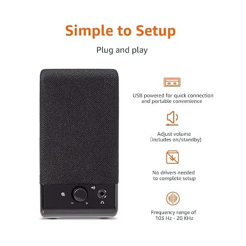 Amazon Basics USB-Powered Computer Speakers for Desktop or Laptop PC with Volume Control, Plug-N-Play, Black thumbnail 4