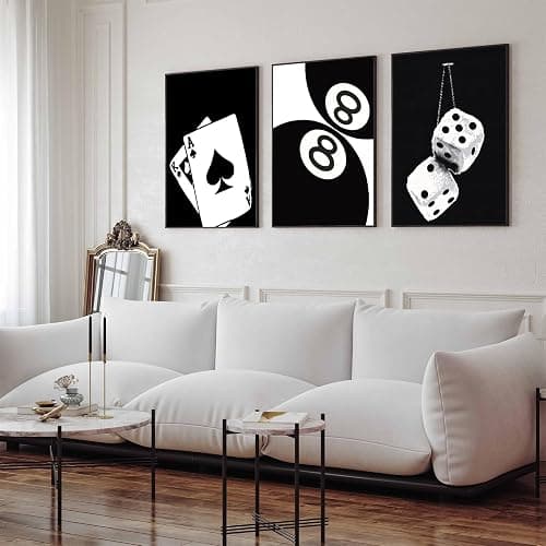 3Pcs Black and White Poker Dice Canvas Wall Art Lucky You Poster Prints Trendy Funky Preppy Y2K 8 Ball Pictures Artwork Aesthetic Painting for Game Room Apartment Dorm Decor 12x16in Unframed thumbnail 3