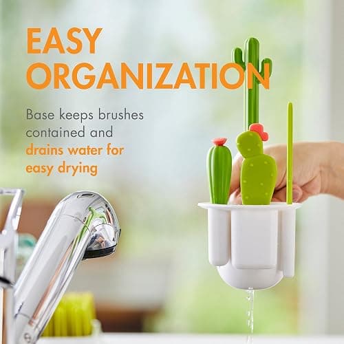 Boon Cacti Bottle Cleaning Brush Set - Includes Bottle Brush, Nipple Brush, Detail Brush, and Straw Brush - Baby Bottle Brush Set for Bottle Drying Rack - Baby Essentials - 4 Count thumbnail 8