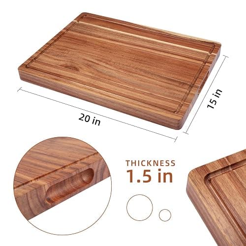 Large Acacia Wood Cutting Boards for Kitchen, 20 x 15 Inch Extra Large Wooden Cutting Board with Juice Groove, Reversible Butcher Block Cutting Board for Meat and Veggies thumbnail 3