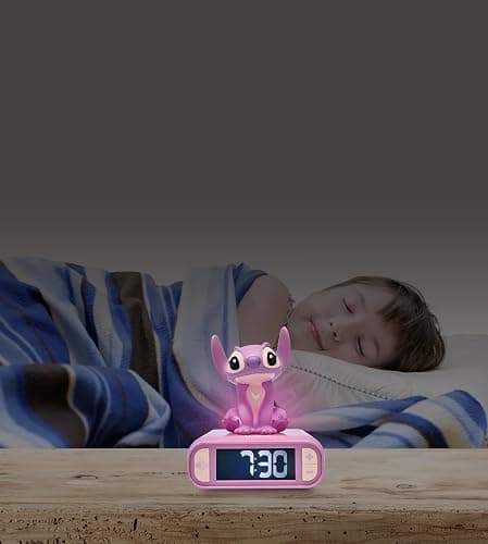 LEXiBOOK, Disney Stitch, Angel Night Light Alarm Clock, Sounds and Melodies, Backlit LCD Screen, Luminous, Snooze, Pink, RL800D1 thumbnail 2