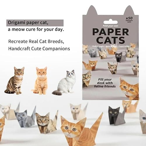 DIY Paper Cats - 50 Sheets DIY Origami Paper to Fold Cute Cat Figures, Fun Creative Art Project, Fun Craft Activity for Adults & teens，Desk Decor and Gift for Pet Lovers (Cat) thumbnail 5