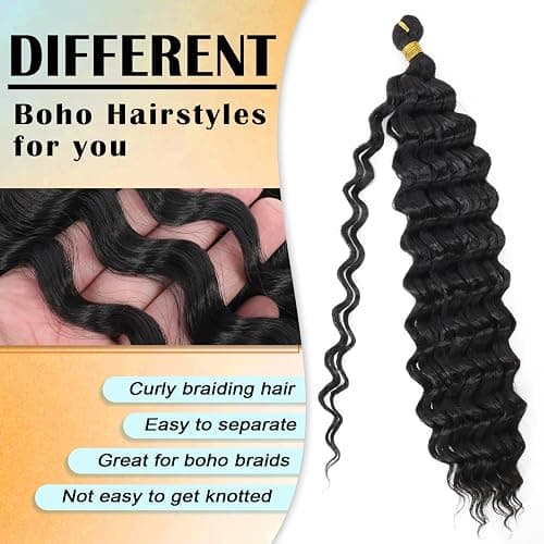 Eerya Ocean Wave Crochet Hair 18 Inch 6 Packs Deep Wave Crochet Hair for Black Women Synthetic Wavy Curly Braiding Hair for Boho Braids (18 inch,1B) thumbnail 4