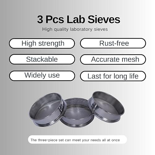 3 Pcs Lab Sieves，6 Inch Diameter Test Sifter 10Mesh（2.19mm）、80Mesh（0.217mm）and 200 Mesh（0.077mm） thumbnail 5