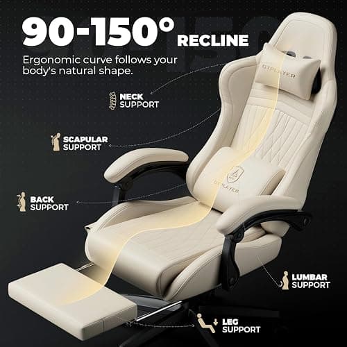 GTPLAYER Gaming Chair with Speakers ACE-PRO, Computer Video Game Chairs with Footrest for Adults, Built-in Speakers, App Support & Bluetooth Control, Ergonomic Reclining Silla, Linkage Armrest, Ivory thumbnail 8