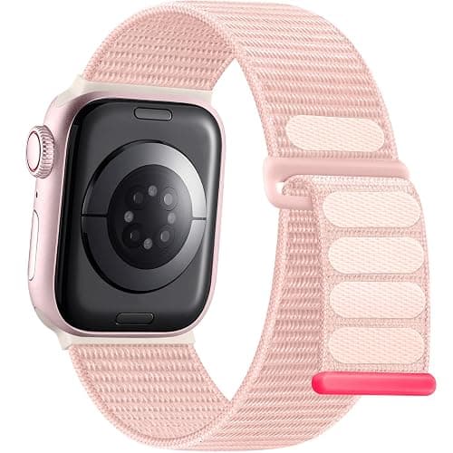 Getino Sport Band Compatible with Apple Watch Bands for Women Men 40mm 41mm 38mm 42mm 46mm 44mm 45mm 49mm, Braided Stretchy Nylon Strap for iWatch Series 11 10 9 8 7 6 5 4 3 SE Ultra 2 1, Light Pink - Image 1