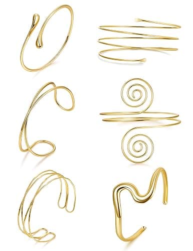 SOMEITIA 6Pcs Arm Cuff Gold Upper Arm Cuff Bracelet for Women Adjustable Open Cuff Bangle Minimalist Coil Swirl Armlet Armband Jewelry Set - Image 1