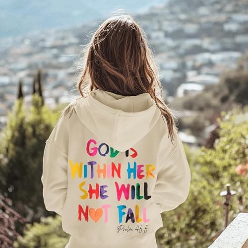 Sulayesh God is Within Her She Will Not Fall Hoodies for Girls Christian Jesus Sweatshirt Religious Bible Verse Preppy Top thumbnail 6