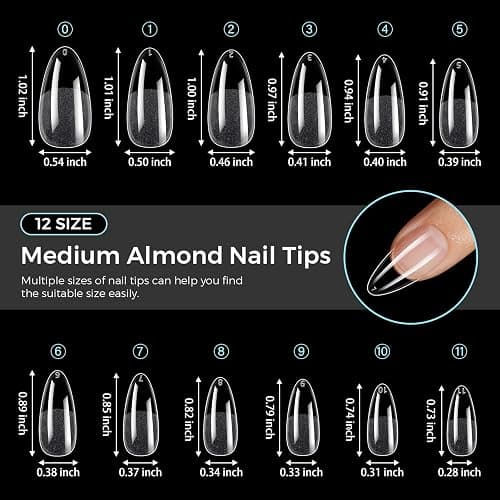 TOMICCA Almond Gel Nail Tips, Half Matte Pre Shaped No Filing Medium Almond Nail Tips, 240 Pcs Gel Tips 12 Sizes, Clear Acrylic Tips for Nail Art, Nail Extension at Home, For Beginners thumbnail 5