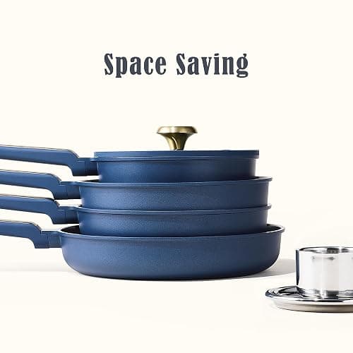 CAROTE Ceramic Cookwar Set, Pots and Pan Set Non Stick 16 Piece, Cookware Set Kitchen Cooking Set Non Toxic, PFAS PTFE Free, Blue thumbnail 7