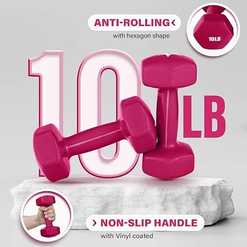Yes4All Vinyl Coated Dumbbell, Set of 2 Cast Iron Dumbbells, Hexagon Head Prevents Rolling, Color Coded 2-15 Lb, Hand Weight Sets for Cardio, Aerobics & Step Workouts thumbnail 4