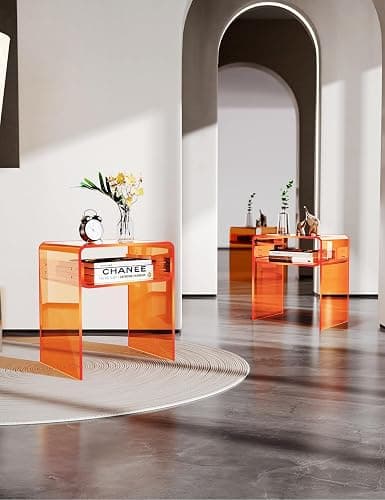 solaround Clear Acrylic End Table 2-Tier Bedside nightstand for Living Room Bedroom Home Decor (Orange Double) thumbnail 4