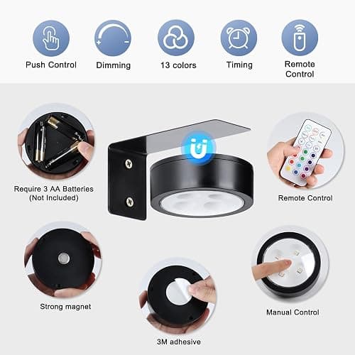 KELUOLY 4-Pack Wireless Battery Operated Painting Light with Remote Control,13 Color RGB Magnetic Led Art Picture Lights for Wall, Dimmable and Timer Poster Light, Wall Decor Black Display Light thumbnail 3