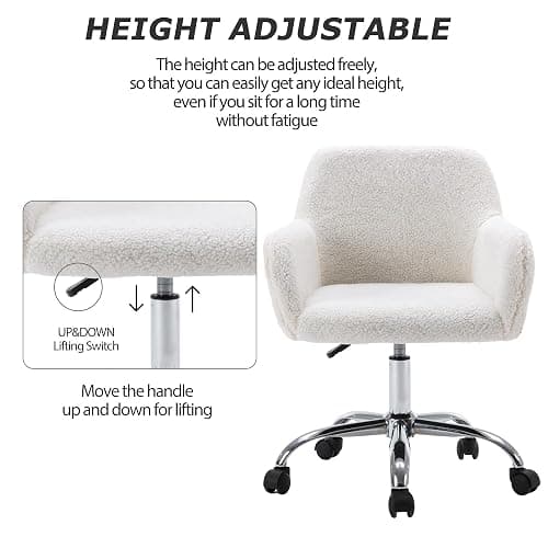 KCC Faux Fur Vanity Makeup Desk Chair, Comfy Fluffy Swivel Modern Leisure Armchair with Wheels, Upholstered Fuzzy Height Adjustable for Teens Women Girls Elegant Home Office thumbnail 4