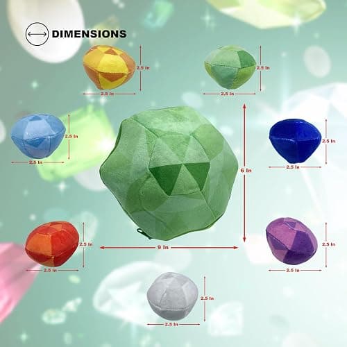 JDS Toy Store 9’’ Master Emerald Stuffed Toy Set with 7 Chaos Emerald, 2.5” Gems Inside; Gifts for Gamers - [Green, Red, Blue, Yellow, Purple, Cyan, and Gray] thumbnail 2