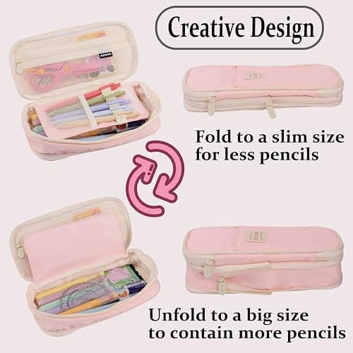 Large Capacity Pencil Case, Pencil Case for Adult, Cute Pencil Case, Pen Pencil Organizer for Stationery Supplies Marker Highlighter for Middle High School Student Kids Adult (Pink) thumbnail 4