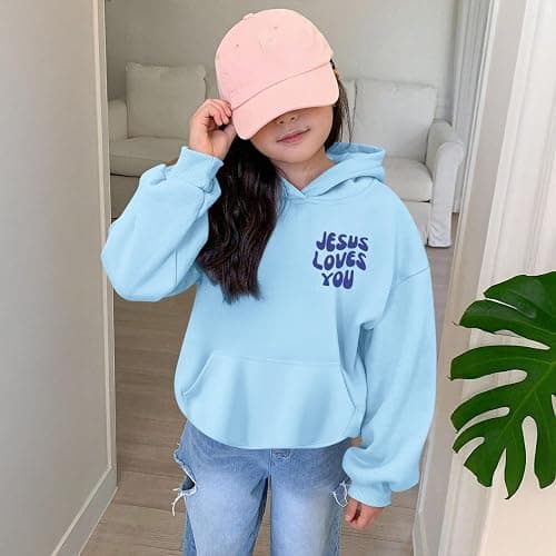 Kelxjia Christian Jesus Loves You Hoodie For Teen Girls Cute Graphic Hoodies Kids Bible Verse Faith Sweatshirt God Pullover thumbnail 4