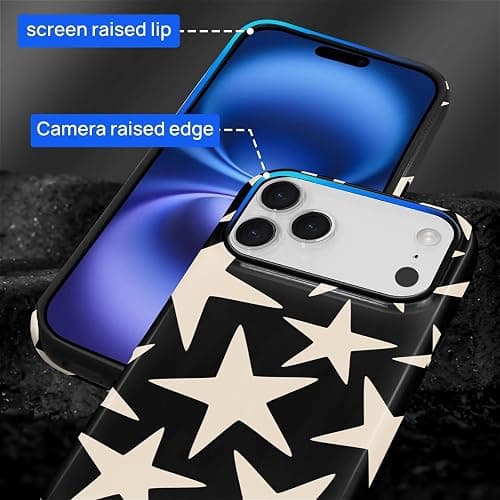 ilikediy for iPhone 17 Pro Case, Cute Cool Star Black Hybrid 2 Layer Hard Shell Silicone Protective Pattern Design Case thumbnail 2