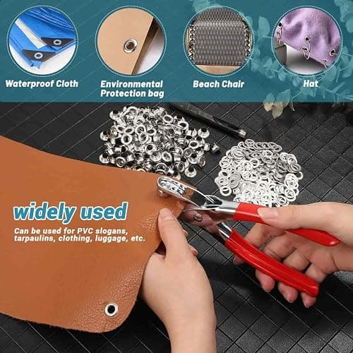 803Pcs Grommet Tool Kit 6mm 1/4 Inch(Inside Hole Size) Eyelet Kit with 400Pcs Eyelets Grommets, 400Pcs Washers and Grommet Eyelet Pliers for Leather/Belt/Shoes/Crafts thumbnail 7