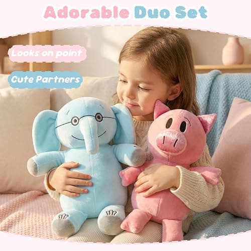 NUWDYSNN Elephant and Pig Book Plush Toy Set, Reading Buddy Plush Toys, Filled Animal Plush 2-Pack (Blue Elephant 13 in, Pink Pig 11.8 in thumbnail 3