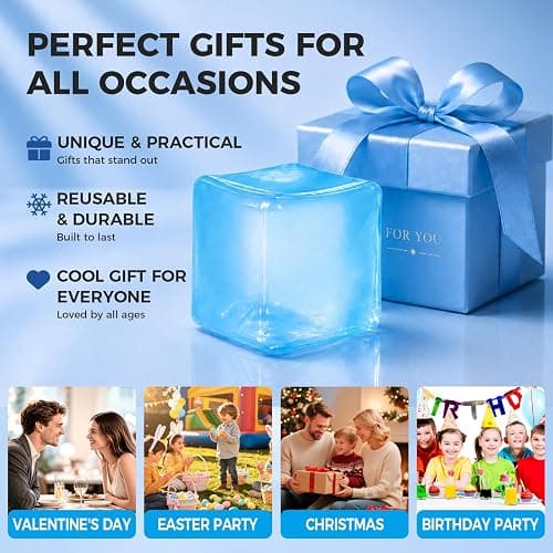 Ice Cube Squishy Fidget Toy, Slow Rise Squeeze Sensory Toy Stress Ball for Office Desk Anxiety Relief, Focus & Calm Novelty Gift for Teens - Blue Glitter thumbnail 6