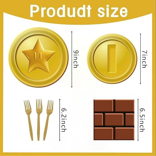 80PCS Mario Bros Birthday Supplies Kit for 20 Guests - Gold Mario Bros Theme Party Tableware Pack Includes Plates, Napkins, Plastic Forks thumbnail 3