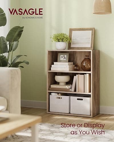 VASAGLE Custos Collection - Bookshelf, 3-Tier Bookcase, Book Shelf, Open Storage Shelf, 9.4 x 23.6 x 32 Inches, for Living Room, Home Office, Dinning Room, Camel Brown ULBC163L01 thumbnail 3